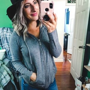 Liz Claiborne Grey Knit Zip Up Hoodie Medium